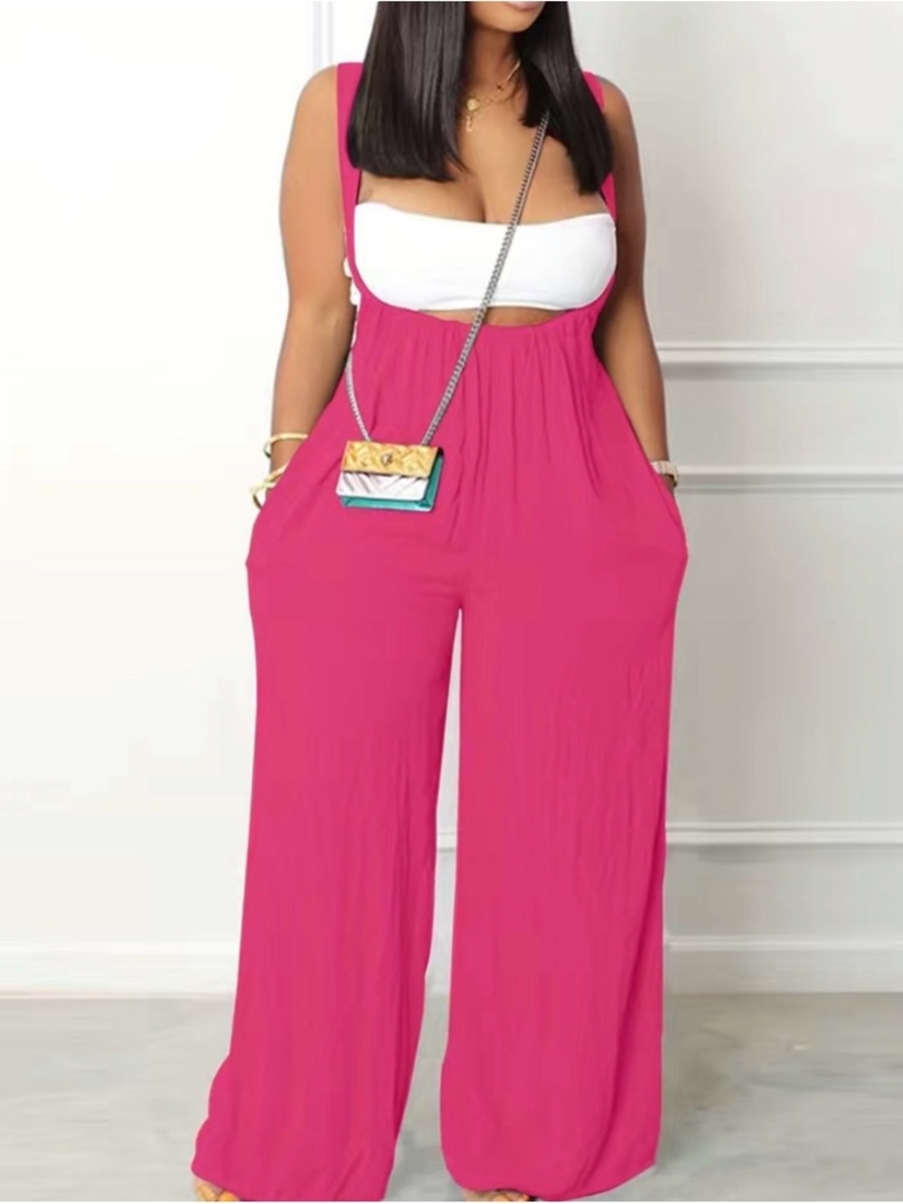 Wide-Leg Pink Jumpsuit with Pockets
